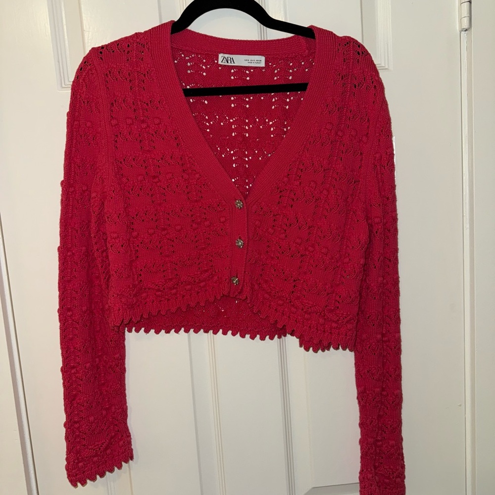 Zara Cherry Red/Pink Button-Up Cardigan